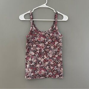 Aerie Floral Ribbed Scoop Neck Tank Top Purple Pink Daisy Flowers Size S